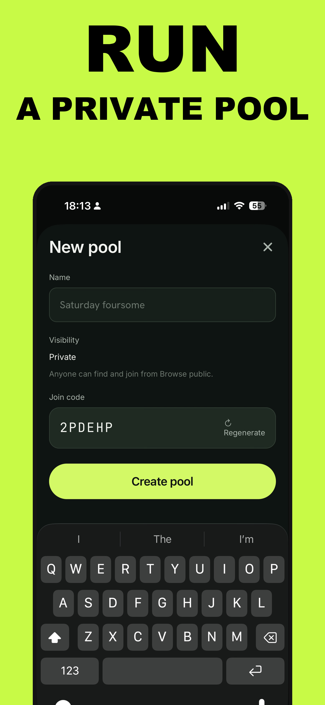 Create a new private golf pool with a shareable join code.
